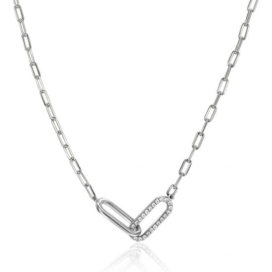 ZINZI silver paperclip link necklace with two connected links set with white cubic zirconias 40-45cm ZIC2690