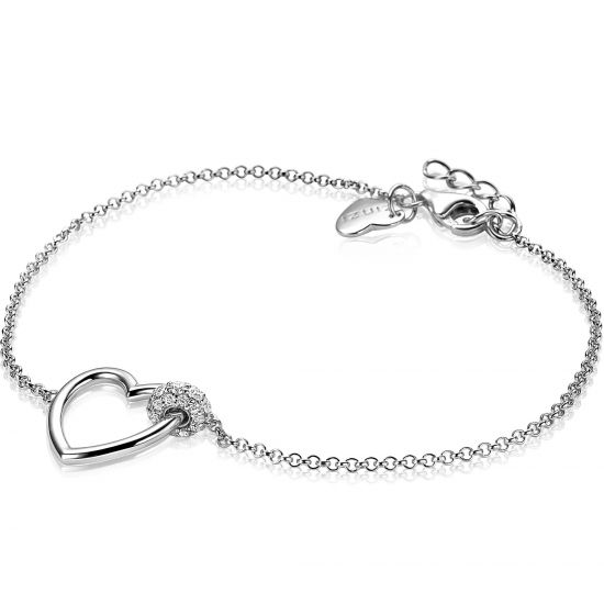 ZINZI Sterling Silver Bracelet Heart Bead White ZIA1755