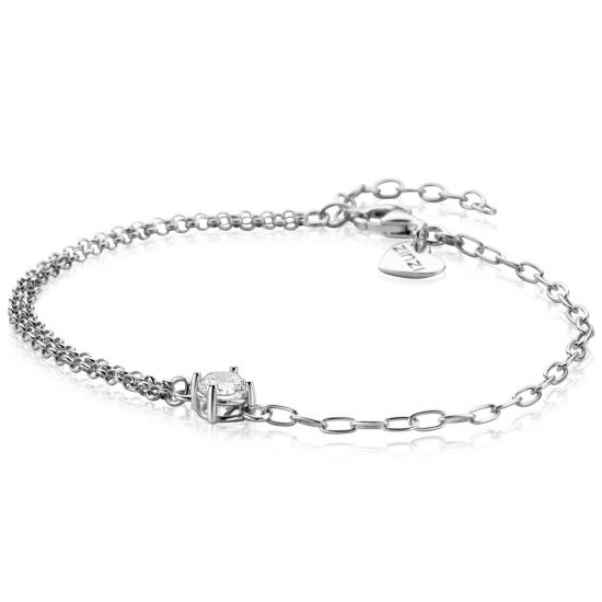 ZINZI silver multi-look bracelet with oval and rolo links, featuring a round white cubic zirconia in a prong setting 17-19cm ZIA2660