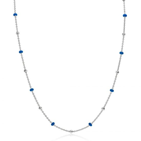 ZINZI Sterling Silver Fantasy Necklace with 13 Blue Donuts and Shiny Beads 42-45cm ZIC2511