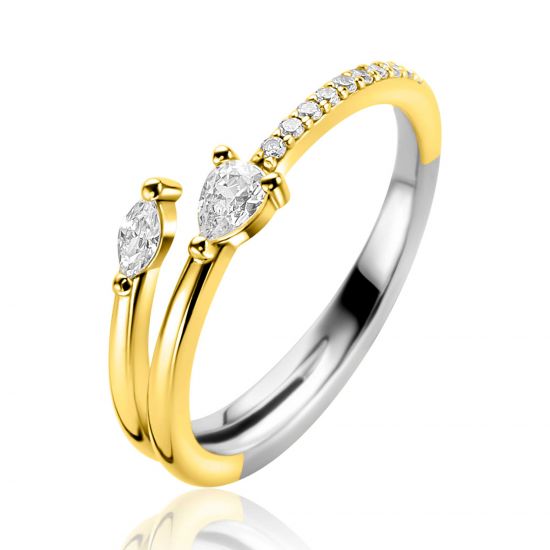 ZINZI gold plated silver multi-look ring (4mm wide) with pear-shaped and oval white zirconia ZIR2689Y