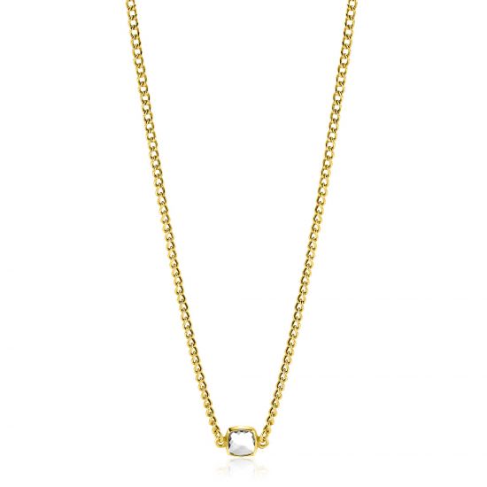 ZINZI gold plated silver gourmet necklace with square setting white zirconia 40-45cm ZIC2417Y
