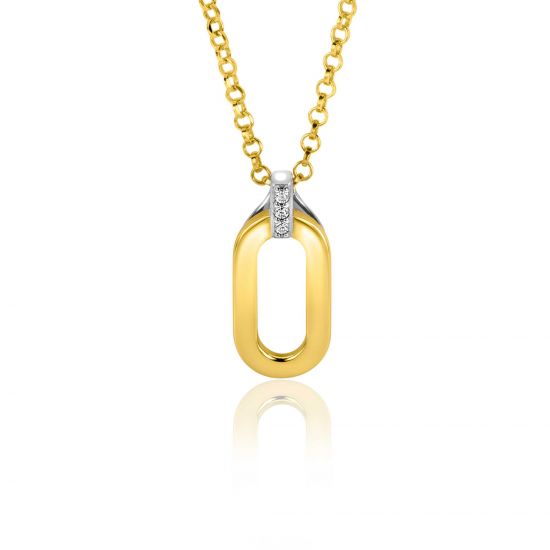 18mm ZINZI Gold Plated Sterling Silver Oval Bicolor Pendant White Zirconias ZIH2248 (excl. necklace)