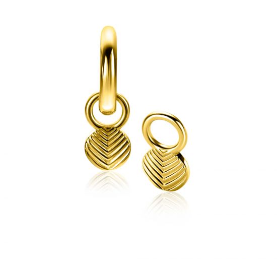 11mm ZINZI gold plated silver charm earrings in round shape, engraved with feather motif ZICH2644G (without hoop earrings)