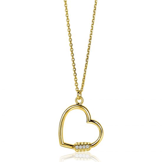 ZINZI Gold Plated Sterling Silver Necklace Luxurious Heart Pendant with White Zirconias 45cm ZIC2031