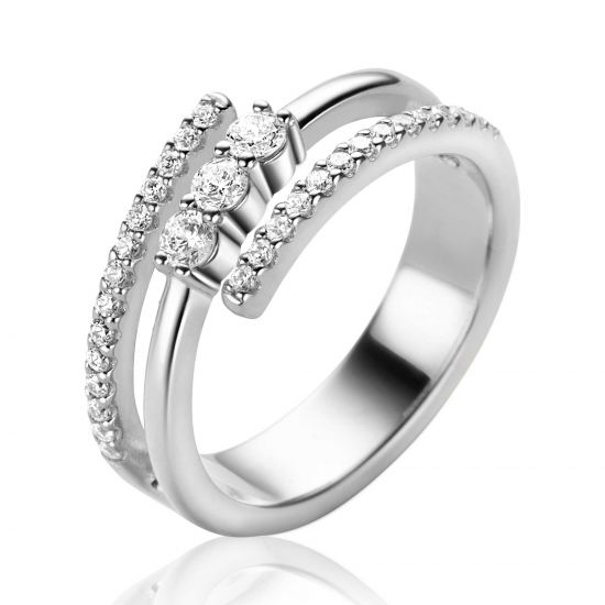 ZINZI silver multi-look ring (8mm wide) with 3 rows, set with white cubic zirconias ZIR2645