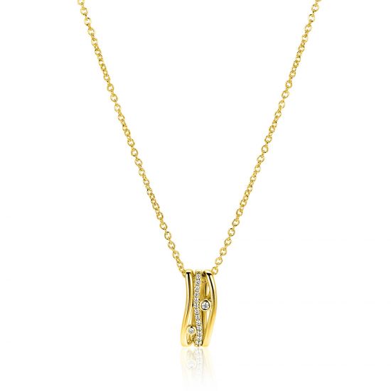 ZINZI gold plated silver link necklace with multi-look pendant (16mm) in wavy design 45-48cm ZIC2685