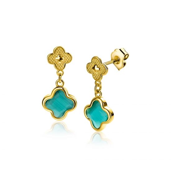 23mm ZINZI gold plated silver stud earrings with green clovers 10mm ZIO2583
