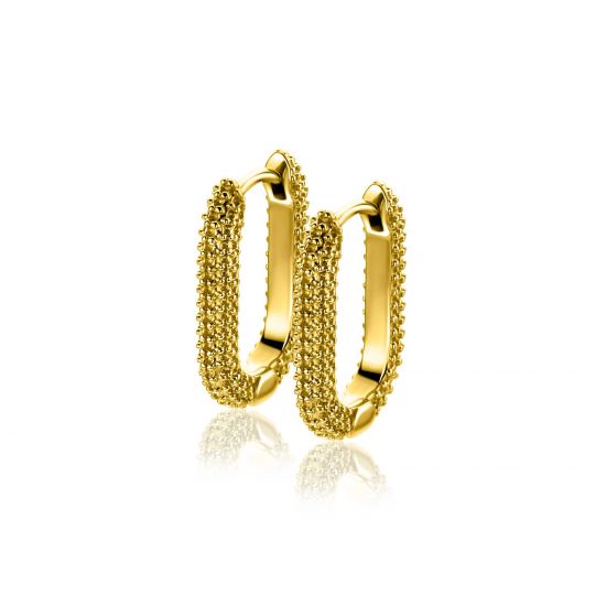 20mm ZINZI gold plated silver hoop earrings in oval shape with beaded structure and luxury clasp ZIO2694G