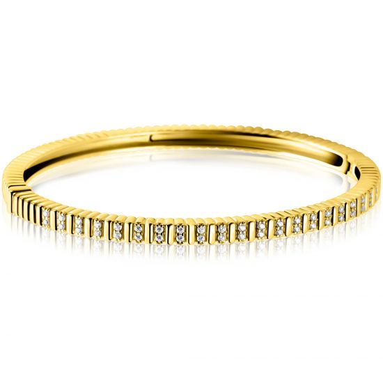 ZINZI gold plated silver bangle bracelet 4mm wide, set with white cubic zirconias, 60mm ZIA2686Y