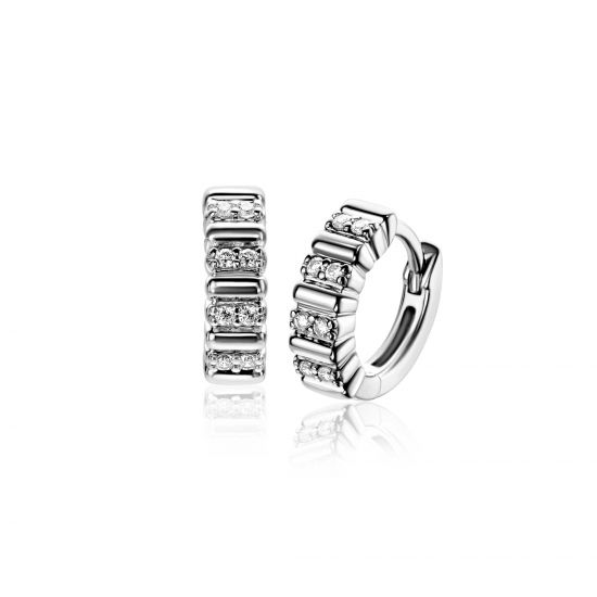 13mm ZINZI silver hoop earrings set with white cubic zirconias and luxury clasp ZIO2686