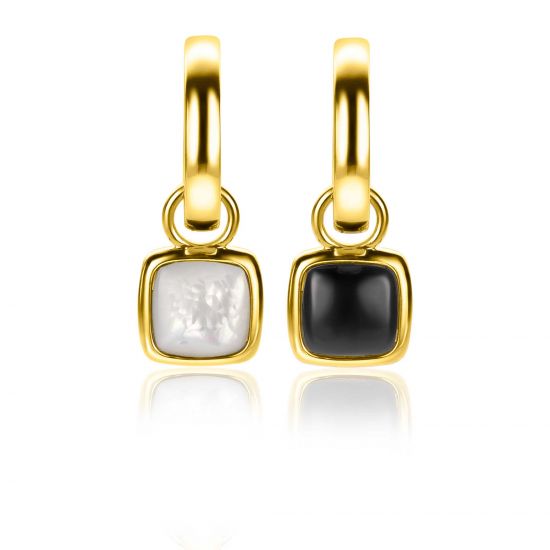 10mm ZINZI Gold Plated Sterling Silver Earrings Pendants Square Two-sided Black Onyx and White Mother-of-Pearl ZICH2257G (excl. hoop earrings)