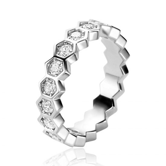 ZINZI Sterling Silver Ring Hexagon White Zirconias ZIR2543