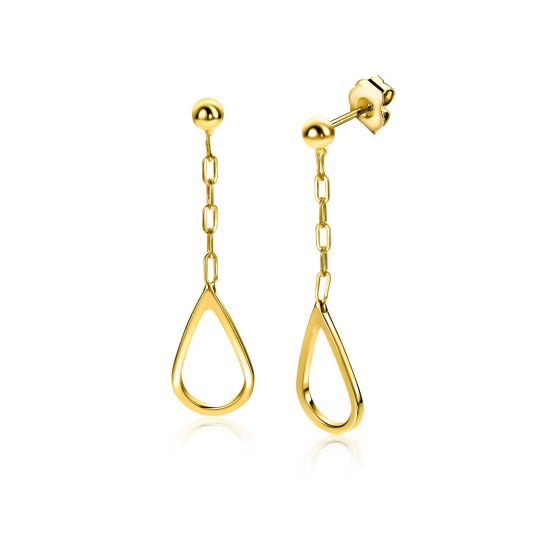 31mm ZINZI gold plated silver stud earrings with link chain and open teardrop shape ZIO2634