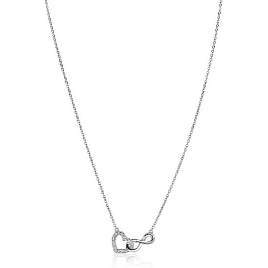 ZINZI silver necklace with Infinity sign connected with an open heart, set with white zirconia 42-45cm ZIC2596