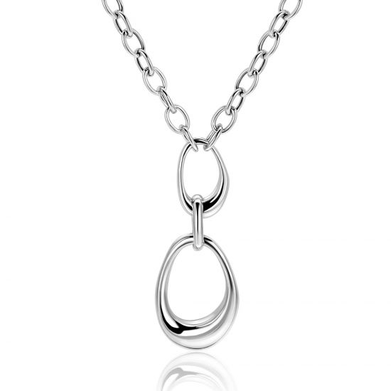 ZINZI silver Y-necklace with paperclip links and three organic shapes 48cm ZIC2670