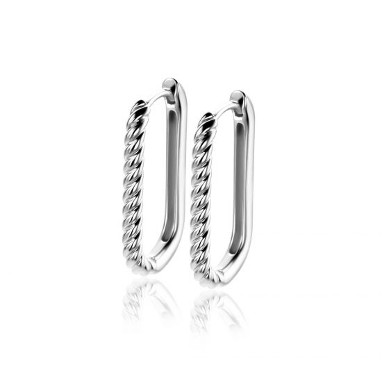 24mm ZINZI silver hoop earrings in oval shape with twisted tube and luxury clasp ZIO2692