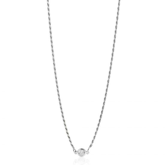 ZINZI Sterling Silver Rope Chain Necklace Set with a Round White Zirconia 40-45cm ZIC2461