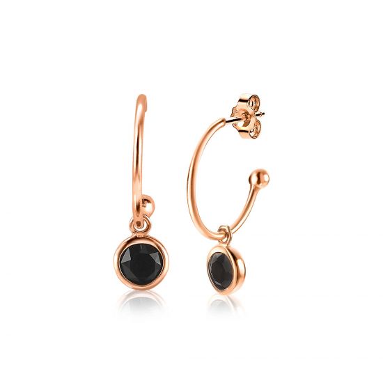 16mm ZINZI Rose Gold Plated Sterling Silver Earrings Black ZIO1935RZ