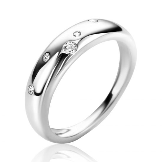 ZINZI silver smooth ring (5mm wide) playfully set with five white cubic zirconias ZIR2655