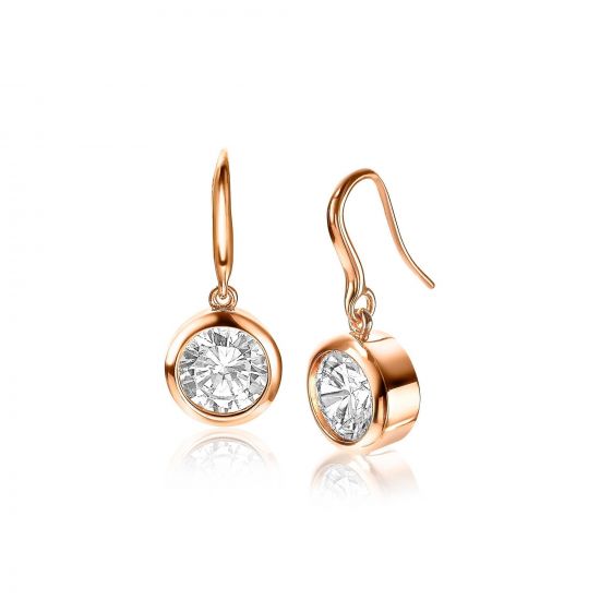 11mm ZINZI Rose Gold Plated Sterling Silver Drop Earrings White Zirconia ZIO3