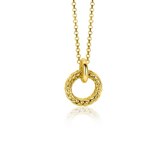 19mm ZINZI Gold Plated Sterling Silver Pendant Round with Rope Effect ZIH2246G (excl. necklace)