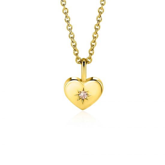 NOVEMBER Pendant 12mm Gold Plated Heart Birthstone Champagne Citrine Zirconia (excl. necklace)