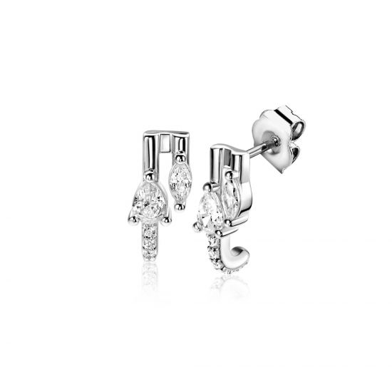 12mm ZINZI silver multi-look stud earrings with pear-shaped and oval white cubic zirconias ZIO2689