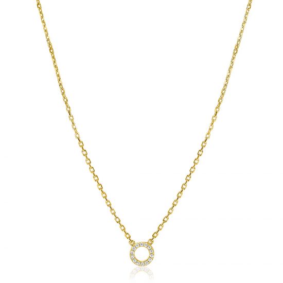 ZINZI Gold Plated Sterling Silver Necklace with Open Circle (7,5mm) Set with White Zirconias 40-45cm ZIC2550Y