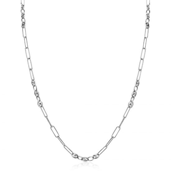 ZINZI Sterling Silver Coffee Bean Chain Necklace Combined with Long Oval Chains 45cm ZIC2467