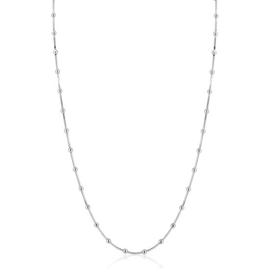 ZINZI Sterling Silver Snake Chain Necklace with Square Cut Chains and 40 Refined Shiny Beads (2,5mm width) 43-45cm ZIC2471