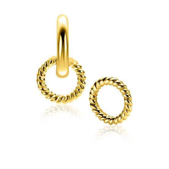 9.5mm ZINZI gold plated silver charm earrings round shape with rope effect ZICH2594G (without hoops earrings)