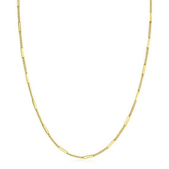 ZINZI Gold Plated Sterling Silver Curb Necklace 45cm with Bars 1.6mm width ZIC2366G