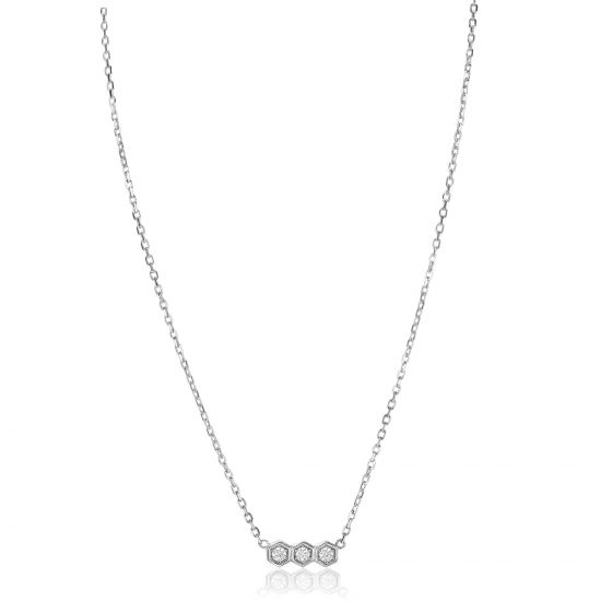 ZINZI Sterling Silver Necklace with 3 Hexagon Settings Set with White Zirconias 42-45cm ZIC2543