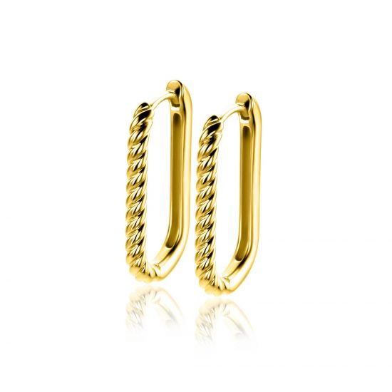 24mm ZINZI gold plated silver hoop earrings in oval shape with twisted tube and luxury clasp ZIO2692G