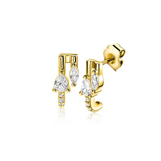 12mm ZINZI gold plated silver multi-look stud earrings with pear-shaped and oval white cubic zirconias ZIO2689Y