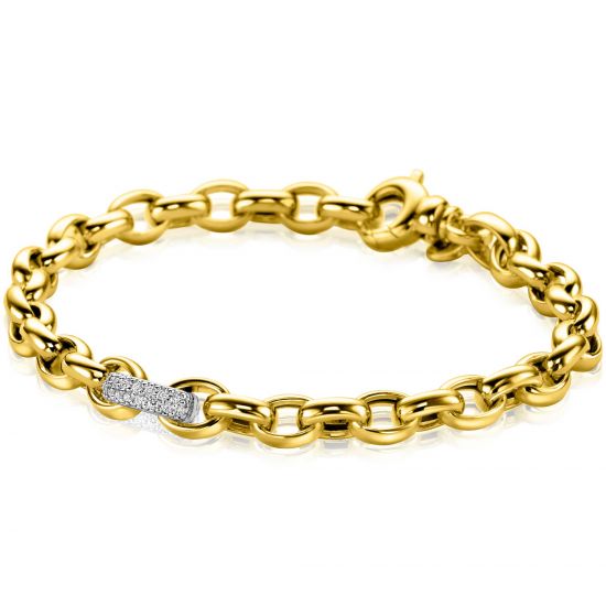 ZINZI gold plated silver link bracelet with a round link set with white cubic zirconias, 6mm wide 19cm ZIA2664