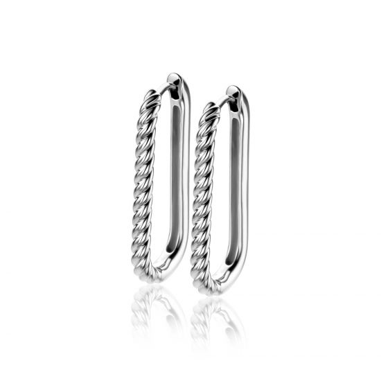 28mm ZINZI silver hoop earrings in oval shape with twisted tube and luxury clasp ZIO2693