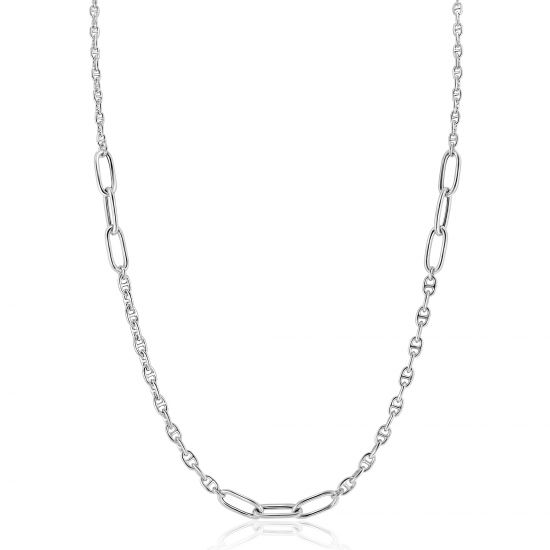 ZINZI Sterling Silver Marine Chain Necklace Combined with Larger Oval Chains 42-45cm ZIC2413