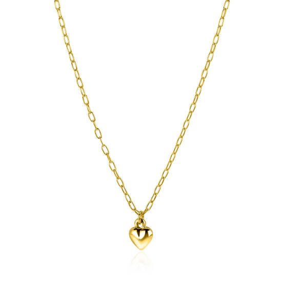 ZINZI gold plated silver paperclip link necklace with heart ball pendant 9mm, 42-45cm ZIC2661