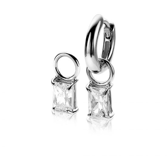 12mm ZINZI Sterling Silver Earrings Pendants Rectangle Zirconia ZICH2021 (excl. hoop earrings)