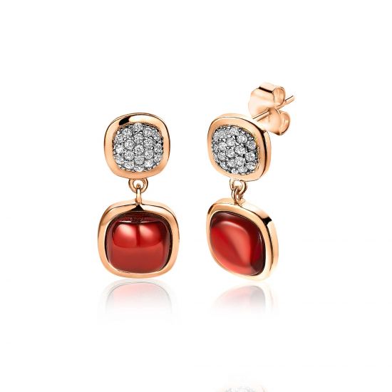 ZINZI Rose Gold Plated Sterling Silver Stud Earrings Square Red White ZIO1717