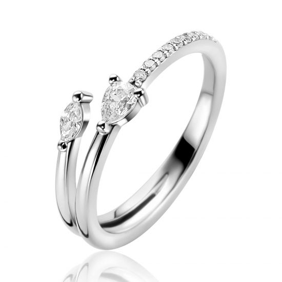 ZINZI silver multi-look ring (4mm wide) with pear-shaped and oval white zirconia ZIR2689