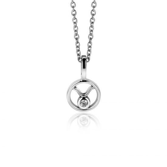 9mm ZINZI silver Taurus zodiac sign pendant set with white zirconias ZIH-STI (without necklace)