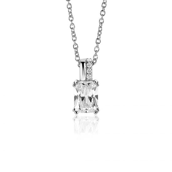 14mm ZINZI Sterling Silver Pendant Rectangular White Zirconia and Luxurious Bail ZIH2392 (excl. necklace)