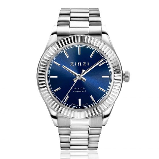 ZINZI Solaris Watch 35mm Blue Dial Stainless Steel Case and Chain Strap (works on sun- and artificial light) ZIW2155