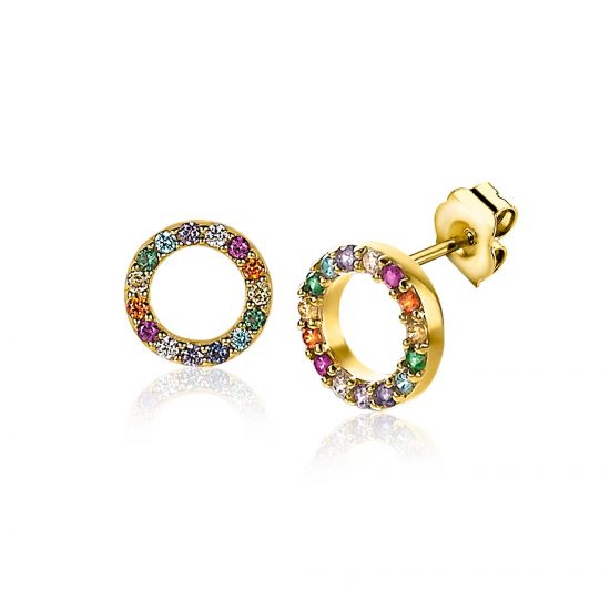 8mm ZINZI Gold Plated Sterling Silver Stud Earrings Rainbow ZIO2170