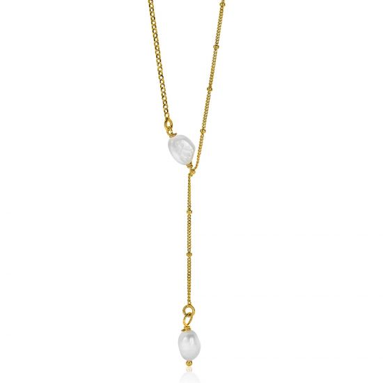 ZINZI Gold Plated Sterling Silver Y-Necklace Beads and White Pearls 45cm ZIC2187G