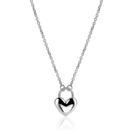 ZINZI silver link necklace with heart-shaped lock pendant 18mm wide 42-45 cm ZIC2673