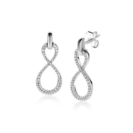 24mm ZINZI Sterling Silver Earrings Infinity White Zirconias ZIO2570